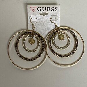 Gold-Tone Guess Triple Circle Drop‎ Earrings With Rhinestones NWT